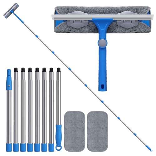Mitclear 2 en 1 Limpiacristales con Palo Telescópico(310cm), Limpiador de Ventanas con Escobilla de Silicona y Paño de Microfibra, Kit de Limpieza de Ventanas para Ducha Cristal Espejo Puerta Coche