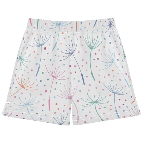 pnyoin Girl's Shorts Colorful Floral Dandelion Athletic Running Shorts with Pockets Size 12-13t Multi