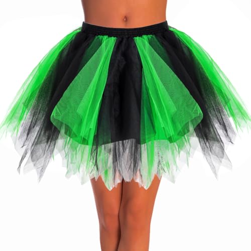 Dmaiy Women Tutu Skirt Elastic Dance Skirts Tulle Ballet Tutu Classic Adult Costume Bottoms for Festival Cosplay (Black Green)