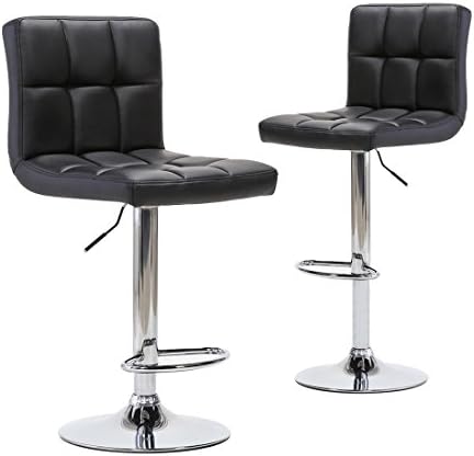 Chiming Adjustable Modern Swivel Bar Stools - Counter Height PU Leather Chair for Pub Kitchen (Set of 2, Black)