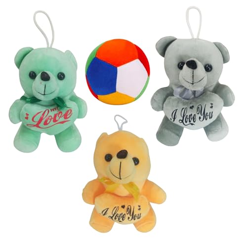 Image of EITHEO Teddy Green Yellow Grey Soft Multiball Pack 4 Soft Plush Stuffed Animals for Kids Boys Girls | Gift Set