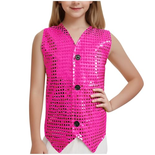 Girls Sequin Dance Shirts 2025 Trendy Metallic Shimmer Sleeveless Shirt Kids Sparkly Glitter V Neck Performance Vest