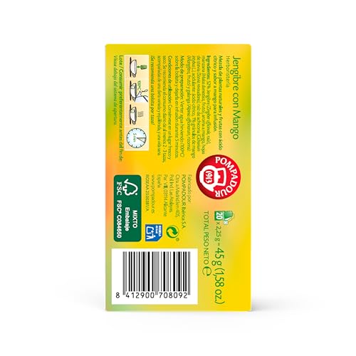 Pompadour | Jengibre con Mango | Infusión | Sabor Vigorizante y Afrutado | 20 Bolsitas de 2,25 Gr - imagen 6