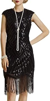 BABEYOND Dames flapper jurken jaren 1920 V-hals kralen franjes Great Gatsby jurk, set - goud, medium