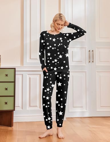 Image of Ekouaer 2 Pack Womens Pajama Sets Long Sleeve Pjs Soft Comfy Lounge Set