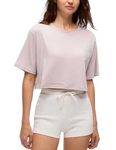 Image of CRZ YOGA Pima Cotton High Neck Crop T-Shirt | Workout, Naturally Soft, Loose Fit, Short Sleeve Tops for Women