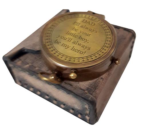 Brújula vintage de latón con estuche de cuero miniatura 4