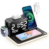 7 IN 1 Charging Station,Wireless Charger For Dual IPhone 17 16 15 14 13 12 Pro Max Samsung Android Phone,Charger Stand For Airpods Apple Watch Wireless Earbuds,Docking Station,Clock,Light,33w Adapter