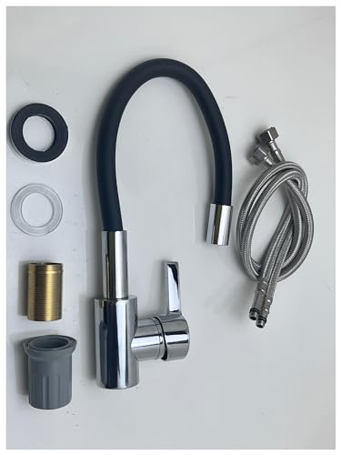 Robinet de cuisine blanc à arc pour évier moderne avec flexible silicone souple - 4