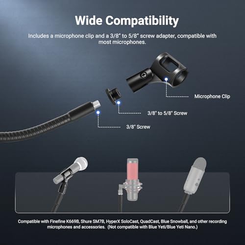 Image of NEEWER Desk Microphone Stand with Flexible Arm, Mic Holder Table Clamp Mount with Clip & 3 /8 inch to 5 /8 inch Adapter Compatible with Blue Yeti Snowball HyperX QuadCast SoloCast Shure, MS016