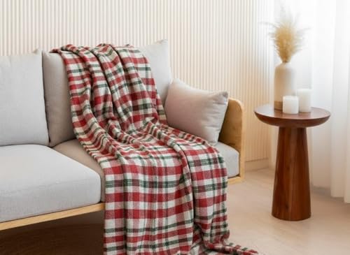 Image of 100% Cotton Waffle Weave Sofa Throw Blanket 50x60 Inches or 125x150 cms Lightweight, Soft & Breathable Couch, Bed or Chair Throw Blanket for Living or Bedroom, Red White Checkered