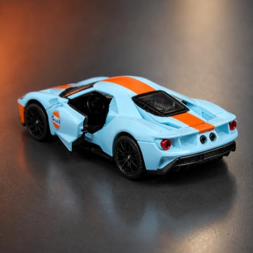Image of Wizplex CCA 2017 Ford GT Gulf 1:64 Officially Licensed Premium Die Cast Metal Car in Acrylic Display Case - Openable Doors, Collectible Supercar Showpiece for Collectors & Kids 3+