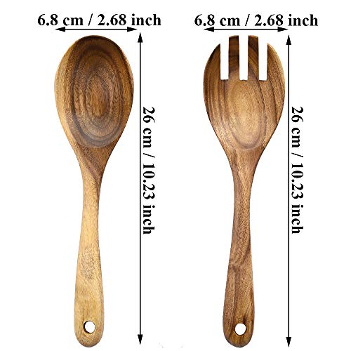 2 Stuks Houten Salade Servers, Houten Lepel Vork, Houten Salade Lepel En Vork Set, Houten Salade Lepel, Natuurlijke Acacia Hout Draagbare Handgemaakte Salade Vork Lepels Voor Salade Maken - Image 3