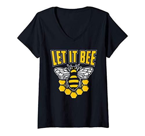 Donna Let It Bee Funny Bee Maglietta con Collo a V
