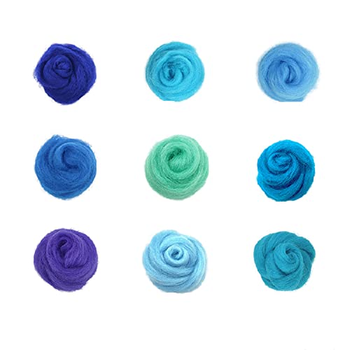 Image of Decoendiy 9 Colors Wool Roving, 90g Needle Felting Wool, Wool Yarn Felt Hand Spinning DIY Craft Materials, 10g /Color (Blue Series)