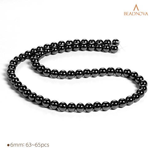 Image of BEADNOVA 6mm Natural Hematite Gemstone Round Loose Beads for Jewelry Making (62-64pcs)