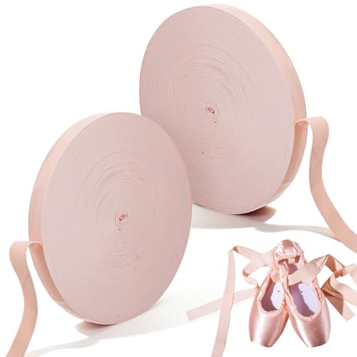 2 Rolls Ballet Pointe Shoe Elastic Ribbon - 43.7 Yards Each Stretch Satin Ballet Straps for Women Dance Accessories (0.79 Inches Width)
