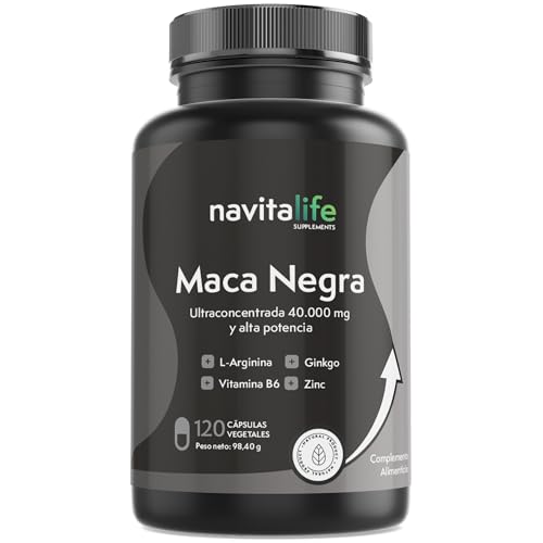 Maca Negra Peruana Andina Ultra concentrada 40.000mg Extracto 25:1 | Alta Pureza Sin Metales Pesados | L-Arginina, Zinc, Ginkgo Biloba y Vitamina B6 | Potencia tu Energía y Vitalidad | 120 cápsulas
