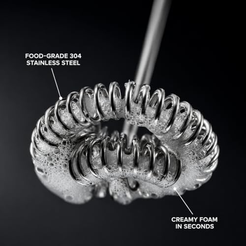 Image of AXEON Electric Milk Frother with Stand | Handheld Milk Frother for Coffee, Lattes, Milk, Hot Chocolates & Cream | Battery Operated Milk Foam Maker | Stainless Steel Whisk