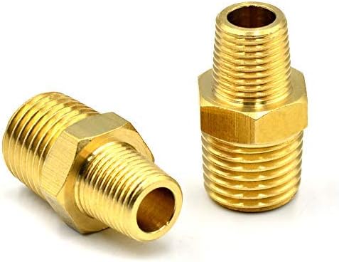 Pipe Fitting and Air Hose Fitings Hex Nipple Coupling Set - 1/2 Inch NPT x 3/8 Inch NPT,Solid Brass Male Pipe- 5 PCS