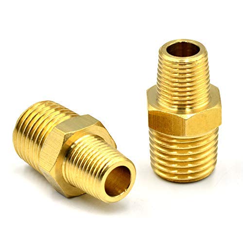 Pipe Fitting and Air Hose Fitings Hex Nipple Coupling Set - 1/2 Inch NPT x 3/8 Inch NPT,Solid Brass Male Pipe- 5 PCS