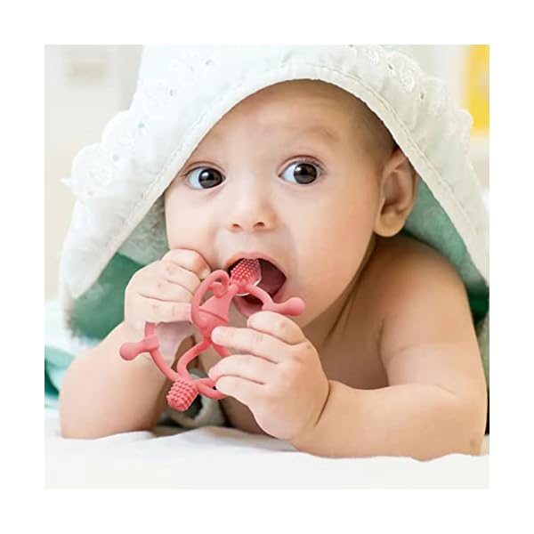 Beißringe für Baby - BPA freies weiches Silikon Beißspielzeug, Beißring-Set für Babys ab 3 Monaten mit Clip, Leicht zu greifende, leicht zu reinigende Beißhilfe für Babys, Rosa – Bild 8