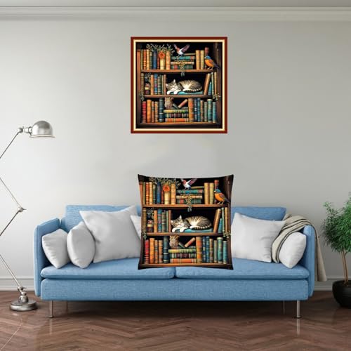 Image of Stamped Cross Stitch Kits for Adults Beginners Pillow Needlepoint Kit with Embroidery Pattern Needlework Kit Prestamped Stitches Kit 11CT Cross Stitching-Sleeping Lazy Cat 18x18 inch