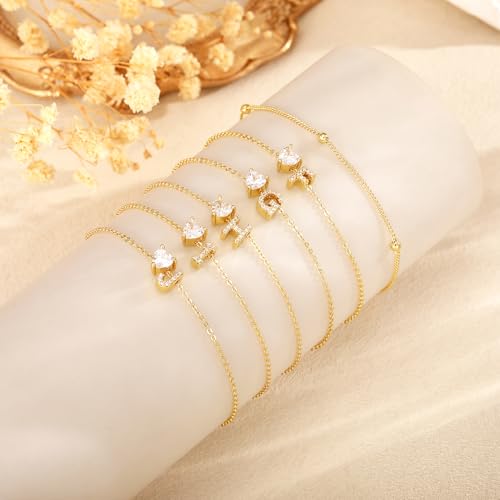 Image of NECOCY Initial Heart Diamond Anklets for Women Waterproof, Non Tarnish 14k Gold Plated Letter Ankle Bracelets Dainty, Summer Beach Bikini Jewelry Gifts for Women