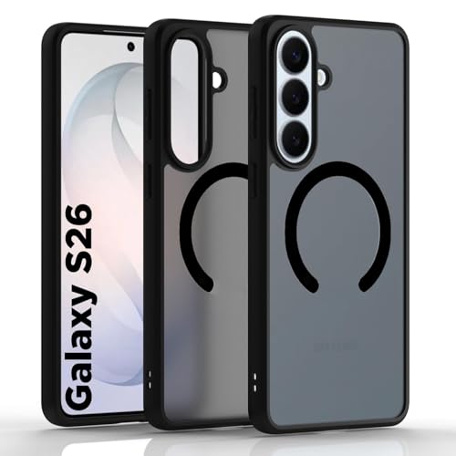 Image of RIGGEAR Shockproof Sleek Hybrid Armor Magnetic Back Cover Case Compatible with MagSafe Accessories for Samsung Galaxy S26 (Smoke Black Matte PC + Black TPU Bumper)