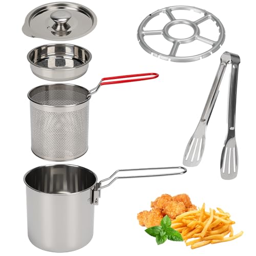 Mini Friteuse Acier Inoxydable 304 avec Mailles Filtre Fines, Marmite Huile Multifonctionnelle 1.2 L, Récipient à Graisse Friteuse, Poignée Anti-Scalding,...