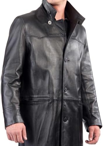 Leather Long Coat Black Mens Real Lambskin Full Length Duster Overcoat Trench Coat Leather Winter Outwear