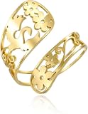 Eouyt Anillo Hueco Flor Ajustable para Mujer Acero Inoxidable Sortija Fénix Apilable Cuchara Dedo Joyería, Oro