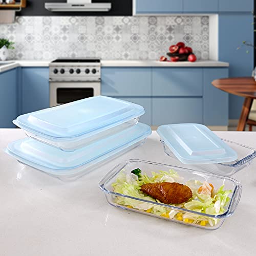 Luvan Glass Baking Dish Set With Lids,Rectangular Glass Baking Pans,Stackable Glass Casserole Dish For Lasagna,Cake,Leftovers,Cooking,Freezer Oven Dishwasher Safe 1Qt 1.7Qt 2.3Qt 3.2Qt #TOP6