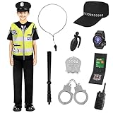 Aomig Police Deguisement Enfant, 11Pcs Policier Costume Courte avec Chapeau, Menottes, Tal...