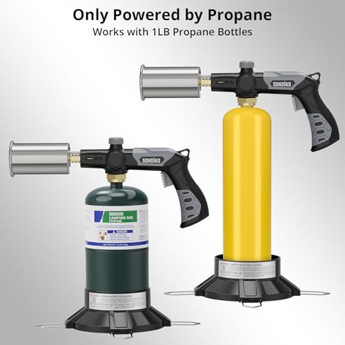 Image of Sondiko Powerful Grill & Cooking Propane Torch L8010 with Gas Cylinder Stand Base, Sous Vide, Campfire Starter, Adjustable Wood Torch Burner for Searing Steak, BBQ, Welding (Propane Tank Not Included)