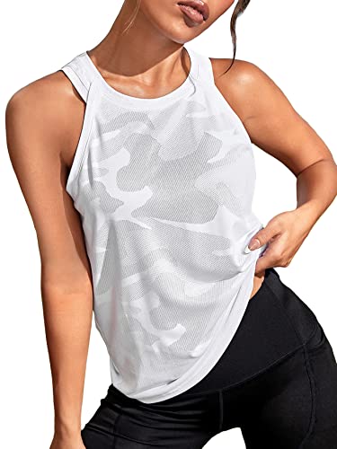 OYOANGLE Women's Camo Print Sleeveless Workout Shirts Exercise Running Tank Tops Active Gym Tops
