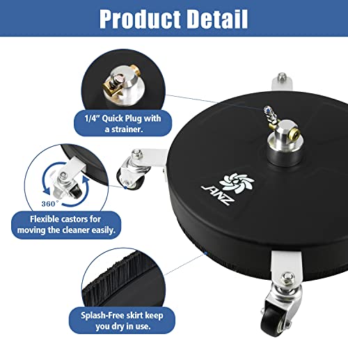 Janz 16" Pressure Washer Surface Cleaner With 4 Wheels,Hard Composite Construction, 1/4" Quick Plug, 2 Extension Wand Attachments, 2 Replacement Nozzles And 3 Spray Nozzles, 4000 Psi #TOP2