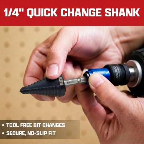 Image of NEIKO 10620B Step Drill Bit, 1 Step 7 /8 inch Straight M35 Cobalt, AlTiSiN Coated, 1 /4 inch Quick Change Step Bits for Steel, Metal, Wood, Plastic, Unibit Cone Drill Bits, Two Flute
