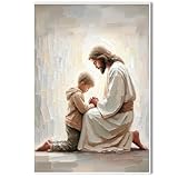 Jesus and Boy Christian Art - Kids Praying with Children - LDS Bible Painting Home Decor Wall Art