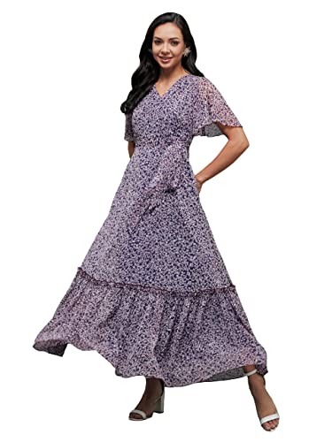 Image of Miss Chase Women's Round Neck Sleeveless Polyester Ruffled Knee- Length Dress