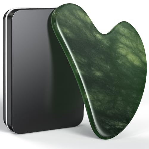 Gua Sha Facial Tools, Natural Jade Stone Guasha Tool for Face Acupuncture Therapy Trigger Point Treatment, Gua Sha Scraping Massage Tool (Green)