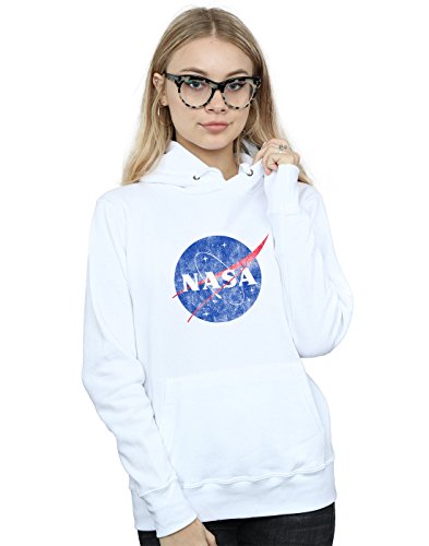 Absolute Cult NASA Women's Classic Insignia Logo Distressed Hoodie White XX-Large