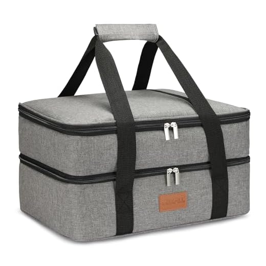 Lunch Bag Insulated Thermal Food Carrier Insulated Double Decker Casserole Carrier for Hot or Cold Food,Insulated Tote Bag for Potluck Cookouts Picnic,Lasagna Holder,Fits 9"x13" Baking Pan,Gray