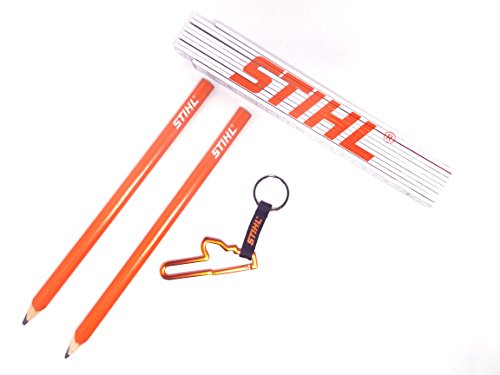 Preisvergleich Produktbild Stihl Zollstock Gliedermaßstab mit Winkelmesser, 2 Stück Zimmermannsbleistifte, Schlüsselanhänger Karabiner