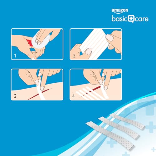 Amazon Basic Care - Wundverschlussstreifen, hypoallergen, steril, 4 Größen, 60 Stück