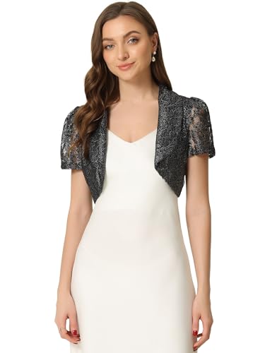 Image of Allegra K Floral Lace Shrug for Women's Work Crop Cardigan Wedding Guest Elegant Bolero