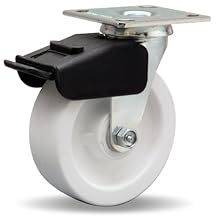 Hamilton Plate Caster, Swivel with Brake, Polyolefin Wheel, Delrin Bearing, 750 lbs Capacity, 6" Wheel Dia, 2" Wheel Width, 7-1/2" Mount Height, 4-1/2" Plate Length, 4" Plate Width