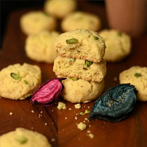 Image of Hungry Tummy Kesar Nankhatai | Desi Ghee Cookies | Traditional Indian Shortbread Biscuits | Crunchy & Melt-in-Mouth | Handmade Tea Time Snack | (Pack of 250g)
