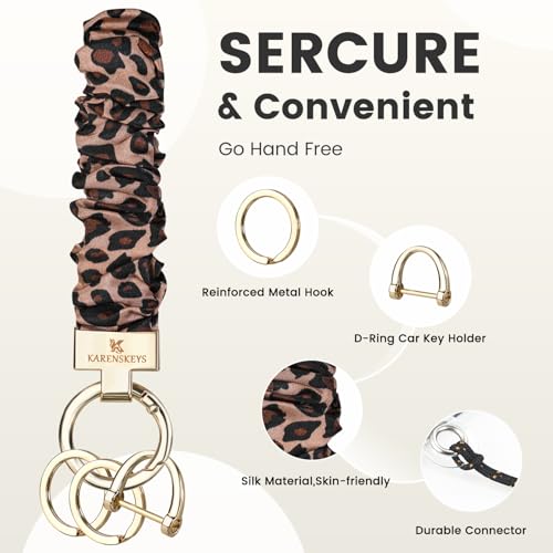 Image of Scrunchie Keychain Wristlet, Key Chain for Car Keys with D Ring, Stretchy Phone Charms with Tether Tab for Women.