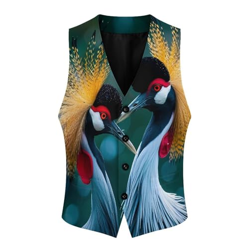 A Pair of Gray Crowned Cranes Novelty Men's Suit Vest Funny Formal Dress Vests Business Waistcoat3